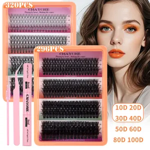 Kit de extensión de pestañas DIY con grupos de 10mm-16mm, pinzas y pegamento sellador