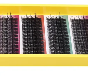 Detail of 4-style eyelash clusters in lengths 10mm to 16mm for extensions