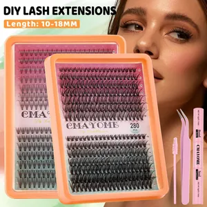 Segmented False Eyelash Clusters Kit With Glue Bond Seal Tweezers Brush Voluminous Natural D Curl Eyelashes Extension Tool