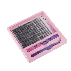 DIY cluster eyelash extension kit with C-curl lashes, dual-end bond and seal, and tweezers