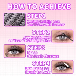 DIY eyelash clusters set with pink tweezers and bond sealant for a natural dense look