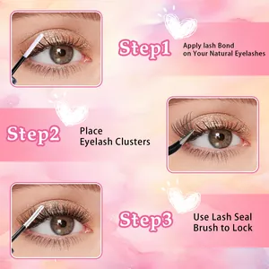Three-step tutorial for applying DIY eyelash clusters with bond and seal for a natural look