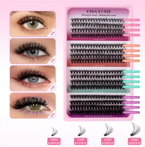 Detail of 30D to 60D cluster lashes with length scale from 10mm to 16mm for DIY extensions