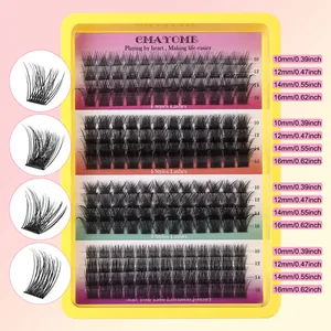 DIY cluster lashes set with mixed styles and four lengths in a yellow tray holder