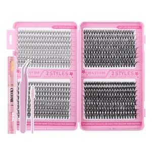 DIY cluster lashes extension kit with 640 clusters glue tweezers and brush tool set