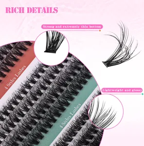Macro view of C-curl DIY lash clusters featuring ultra-thin bases and 4 glossy styles