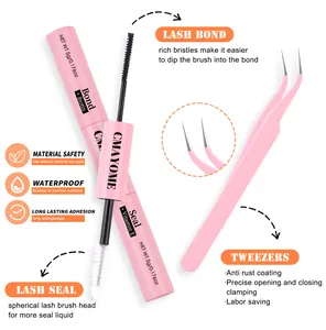 Pegamento de pestañas rosa Bond & Seal con aplicador doble y pinzas de acero inoxidable