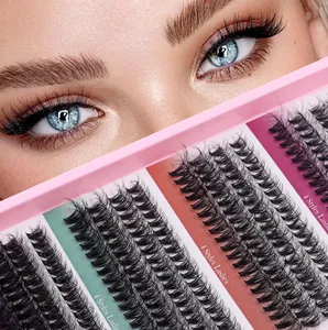 Detail of 320 clusters lash extension kit featuring D-curl volume with model eye close-up