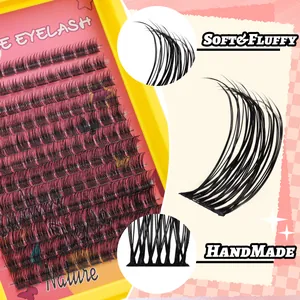 Macro view of C-curl segmented DIY cluster eyelashes with soft handmade fibers