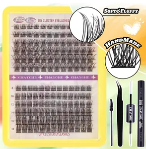DIY cluster lash extension kit with 150 clusters, bond and seal, tweezers, and brush set