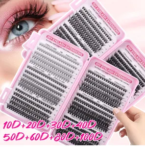 Macro detail of DIY lash extension clusters with 10D to 100D density and 8-16mm length