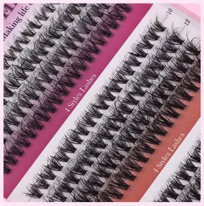 Macro detail of 4 styles DIY eyelash clusters with mixed 10-12mm length and C curl