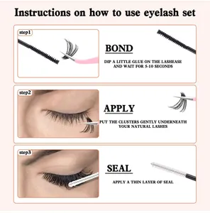 Three-step eyelash extension kit guide with bond, seal, tweezers and 240 lash clusters