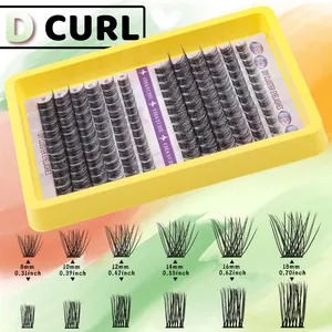 Detail showing D curl DIY cluster lashes in varying lengths from 8mm to 18mm