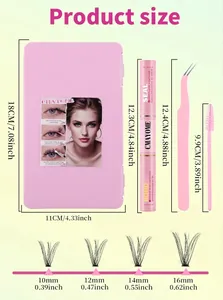 Tabella taglie dettagliata per kit extension ciglia rosa con colla e pinzette incluse