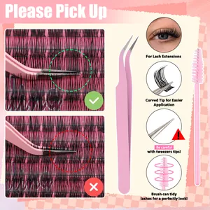 Pink lash extension tool kit including precision curved tweezers and spoolie brush set