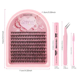 Kit complet d'extension de cils rose DIY avec cils, colle, scellant et pince
