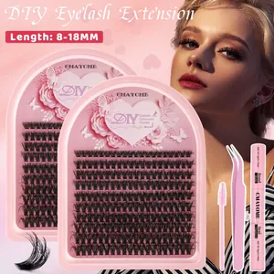 Kit d'Extension de Cils en Grappes Individuelles DIY Avec Colle Bond And Seal Pince Pinceau Faux Cils Segmentés Naturels Moelleux Ensemble d'Outils Roses pour Femmes