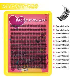 DIY cluster lash extension kit featuring 11 rows of mixed 8mm to 16mm segment lashes