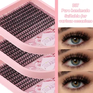 Kit d'extension de faux cils DIY avec boucles noires denses et plateaux roses