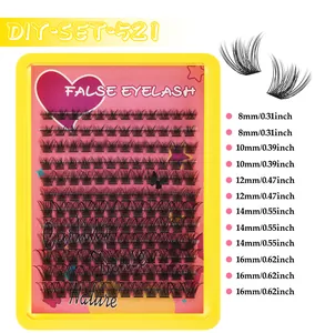 DIY individual eyelash extension set with multi-length clusters from 8mm to 16mm on pink card
