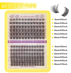Detail of DIY individual lash clusters set with length sizes from 8mm to 18mm