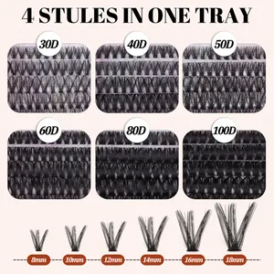 DIY cluster eyelash extension kit with 30D-100D volume and 8-18mm mix lengths