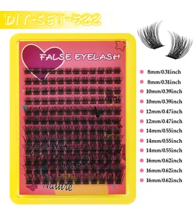 Detail of 240 clusters DIY eyelash extension set with D curl volume in yellow tray