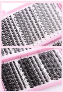 Detailed comparison of 10D to 50D volume eyelashes with length labels from 8mm to 16mm