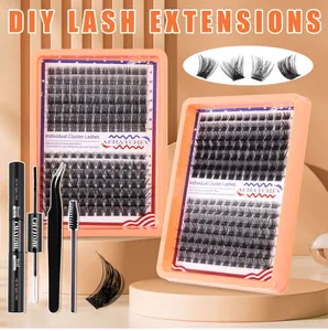 DIY lash extension kit with 175 clusters, bond and seal glue, tweezers and spoolie brush