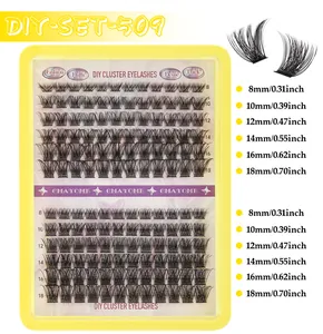 Detail view of 150 clusters DIY eyelash extension set with 8mm to 18mm mixed lengths