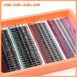 Mezcla de extensiones de pestañas 10D a 40D en bandeja naranja para un look natural D-curl
