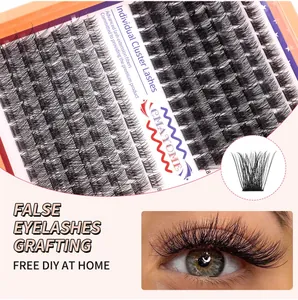 Detail view of 8mm DIY individual cluster lashes kit with macro eye application effect