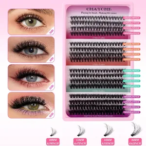 DIY cluster eyelash extension kit with 30D-60D density and 10-16mm mixed length sizes