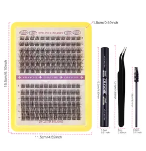 DIY cluster eyelash extension kit with 150 clusters, bond and seal, tweezers and brush