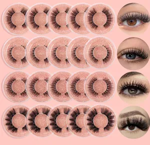 Macro detail of 20 pairs assorted false eyelashes set with natural and thick styles