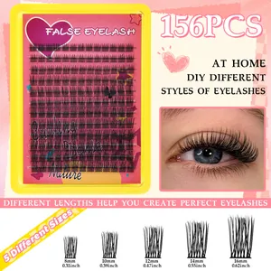 DIY cluster lash extension kit with 156 thick D curl lashes in 8mm to 16mm lengths
