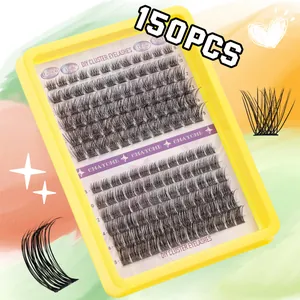 150 clusters of D-curl mixed individual lashes set in yellow tray for DIY eyelash extension