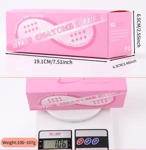 Detailed size and weight measurement of 20-pair false eyelash set in pink packaging