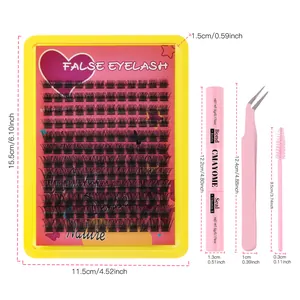 DIY cluster eyelash extension kit with glue, tweezers, brush and C-curl lash segments