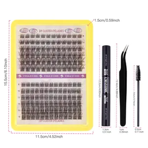 DIY eyelash extension kit with 150 clusters, bond and seal glue, and applicator tools