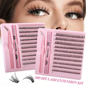 Pestañas en Racimo Segmentadas Con Pegamento Bond And Seal De Doble Cabezal Y Pinzas Negro Curva C DIY Lash Extension