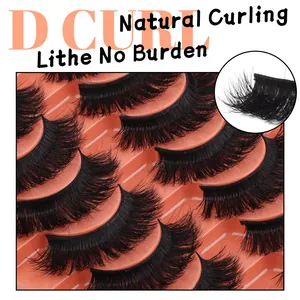 Detalle de pestañas postizas 3D D-curl con volumen natural y textura ligera