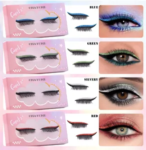 Detail of self-adhesive eyeliner and eyelash stickers in multi-color party makeup set