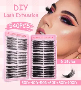 540pcs DIY individual cluster lashes kit with 6 mixed styles from 30D to 100D