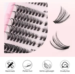Detailed view of 540 clusters of handmade D-curl lash extensions with soft fiber texture
