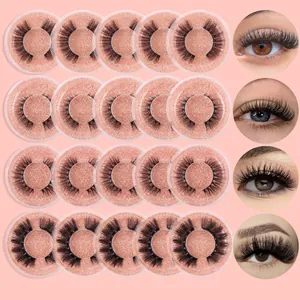 20-pair set of thick natural curly false eyelashes with glitter cases and eye effect demos