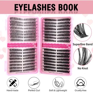 Detailed view of cluster lashes featuring a superfine band and knot-free eyelash extensions