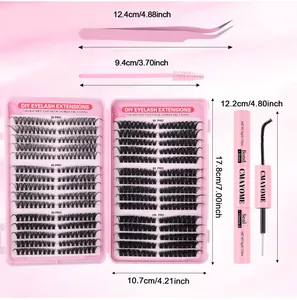 Detailed kit showing 540 DIY eyelash clusters with bond seal and pink tools