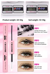 Dual-ended eyelash bond and seal with biotin, including weight details and usage steps